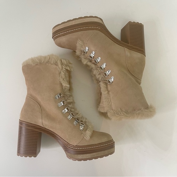 Steve Madden Sand Suede Scoops Faux Fur Platform Bootie- New In Box- Reemoly - Picture 8 of 16